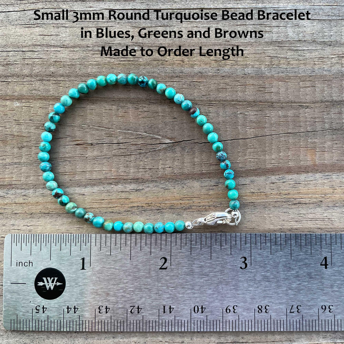 3mm Blue Green Brown Turquoise Bead Bracelet made to order length