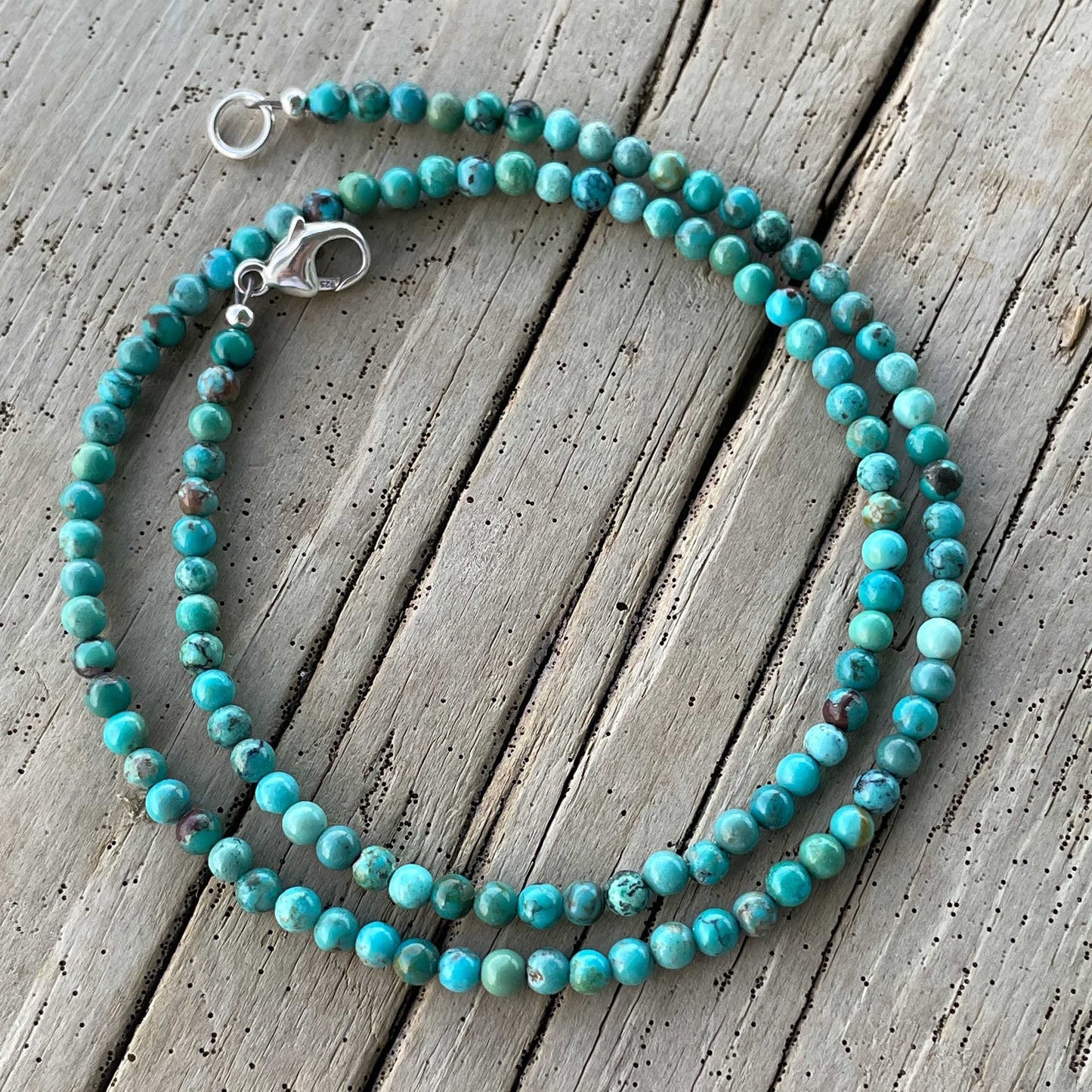Genuine 3mm Blue Green Brown Turquoise Bead Necklace 16