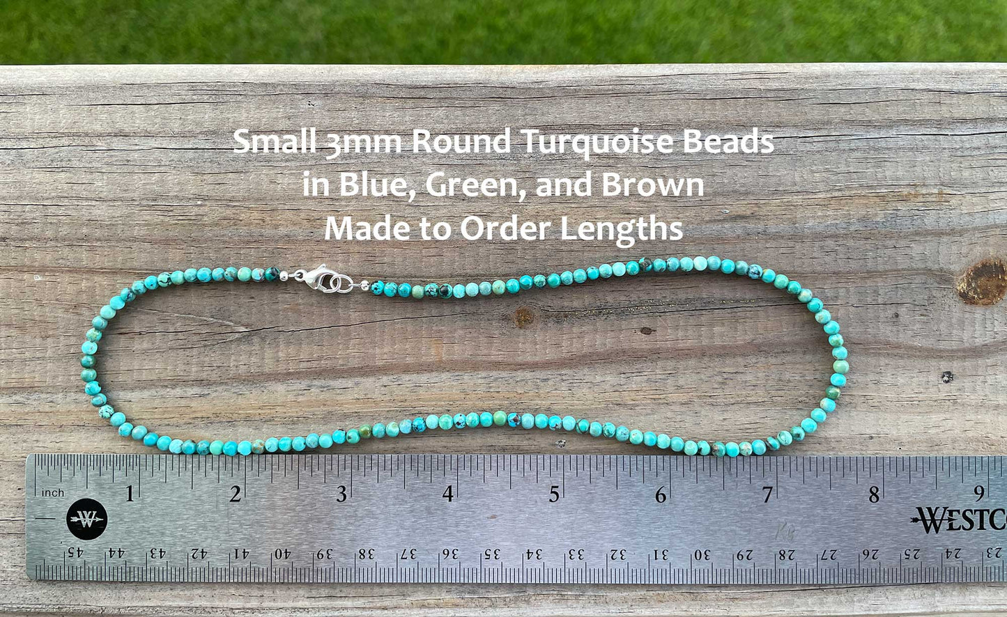 Genuine 3mm Blue Green Brown Turquoise Bead Necklace