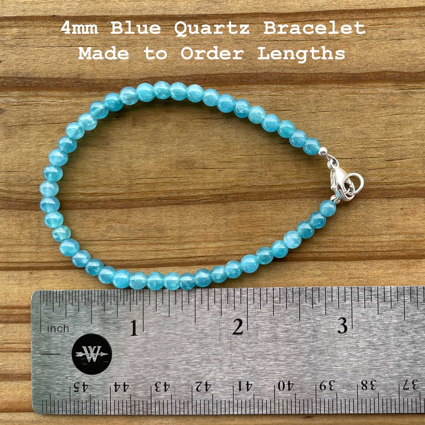 Blue Quartz Beaded Bracelet, Small 4mm Aquamarine Color
