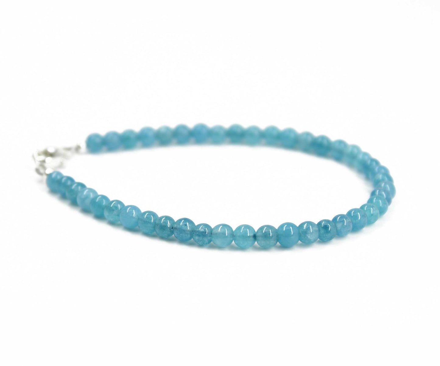 Blue Quartz Beaded Bracelet, Small 4mm Aquamarine Color