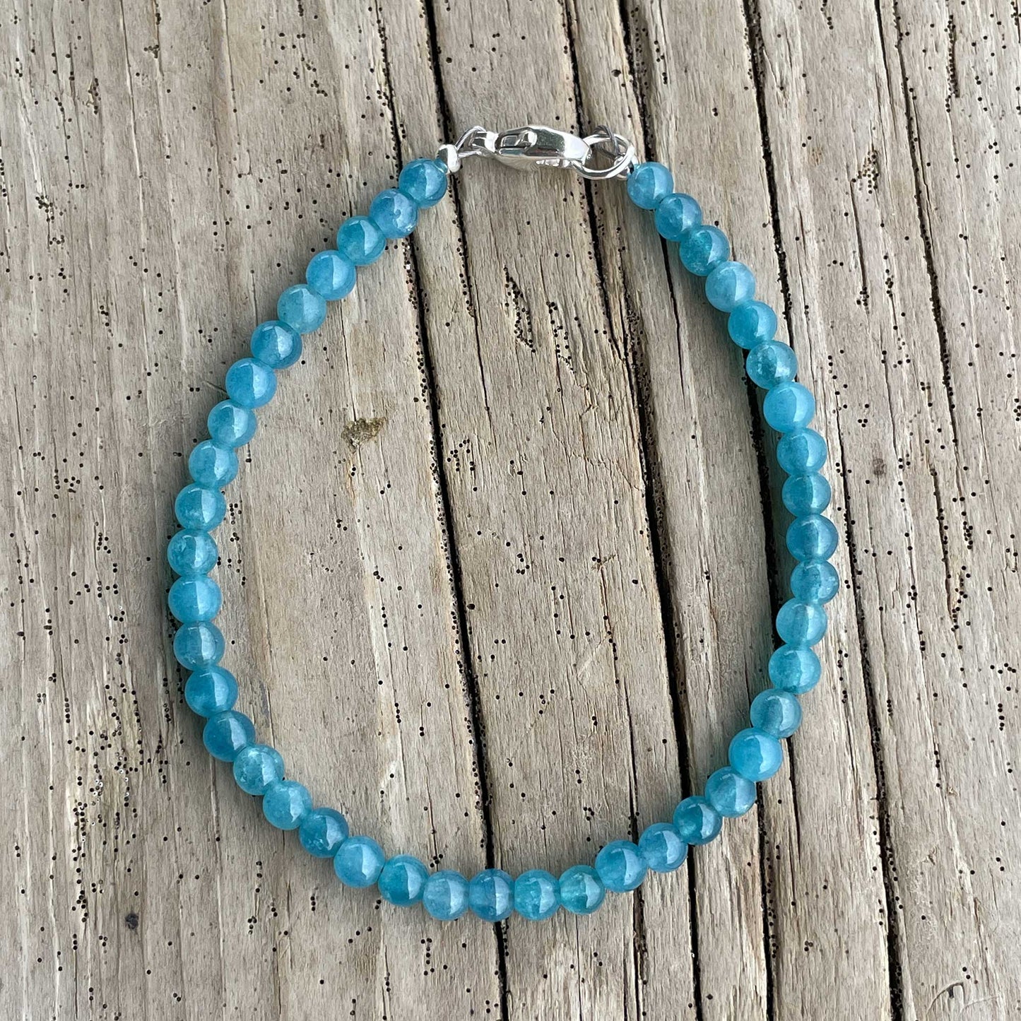 Blue Quartz Beaded Bracelet, Small 4mm Aquamarine Color