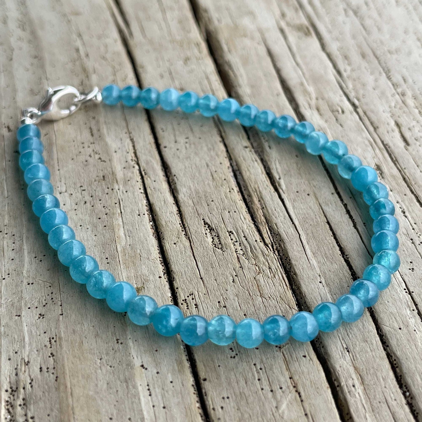 Blue Quartz Beaded Bracelet, Small 4mm Aquamarine Color