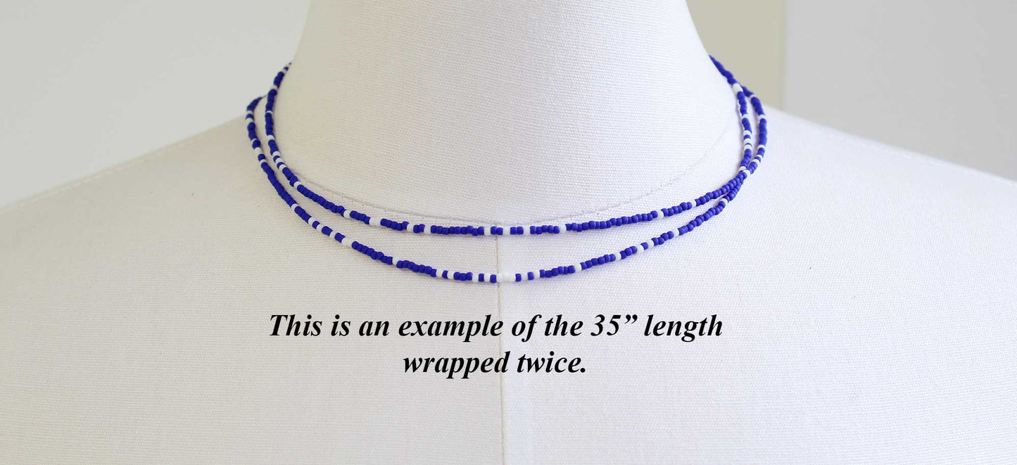 Frosted Navy Blue and White Seed Bead Necklace