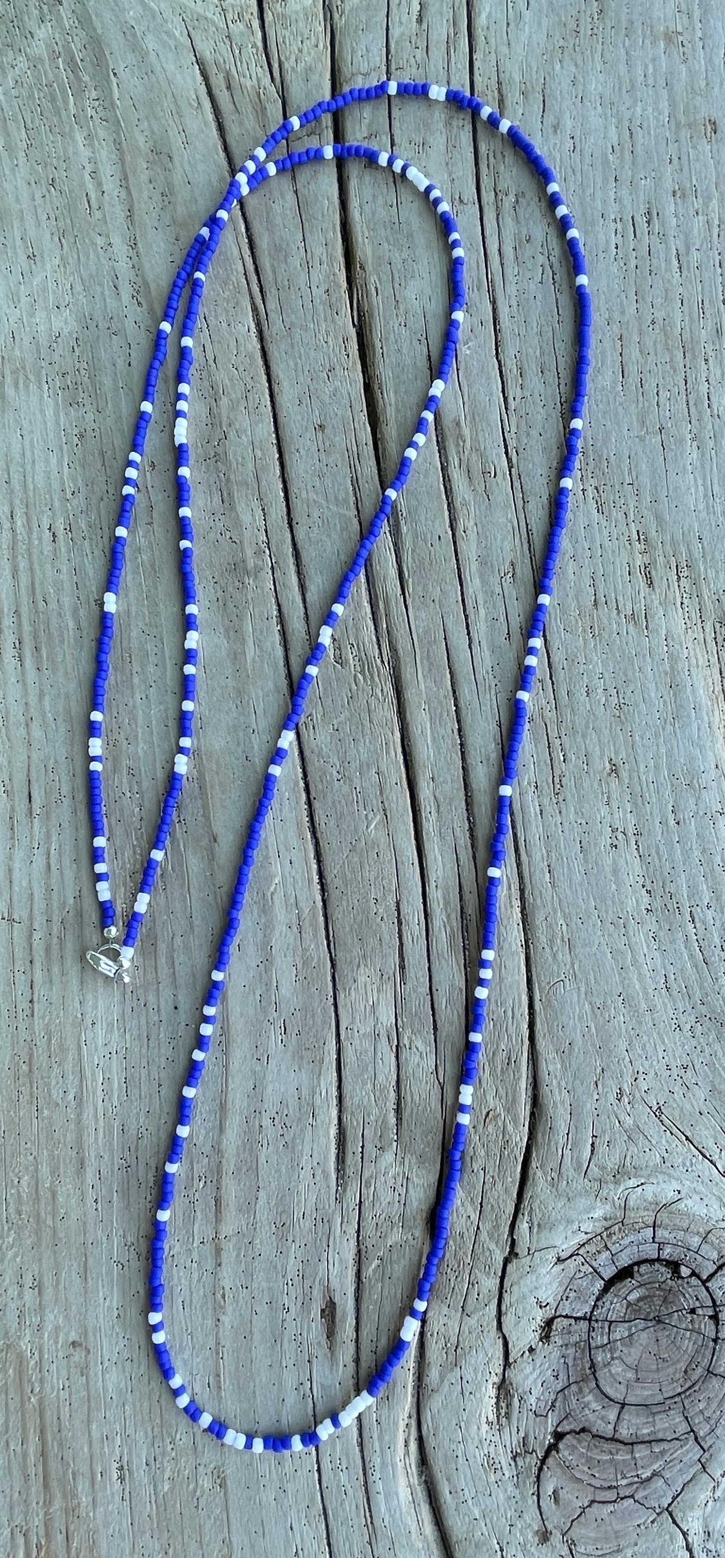 Frosted Navy Blue and White Seed Bead Necklace