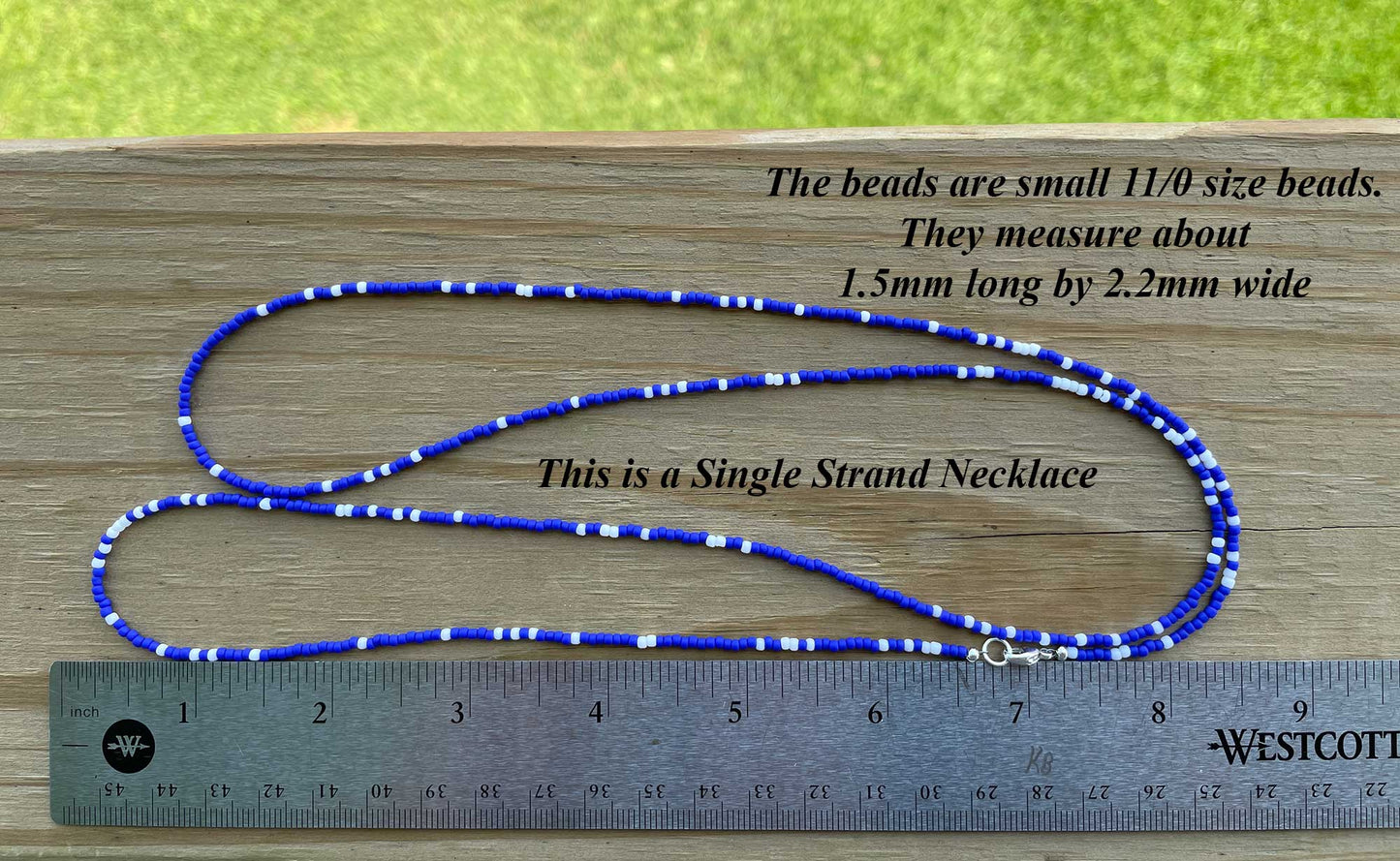 Frosted Navy Blue and White Seed Bead Necklace