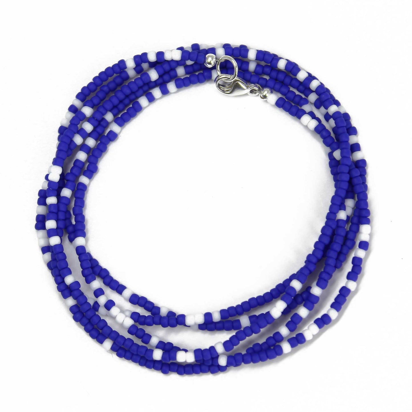Frosted Navy Blue and White Seed Bead Necklace