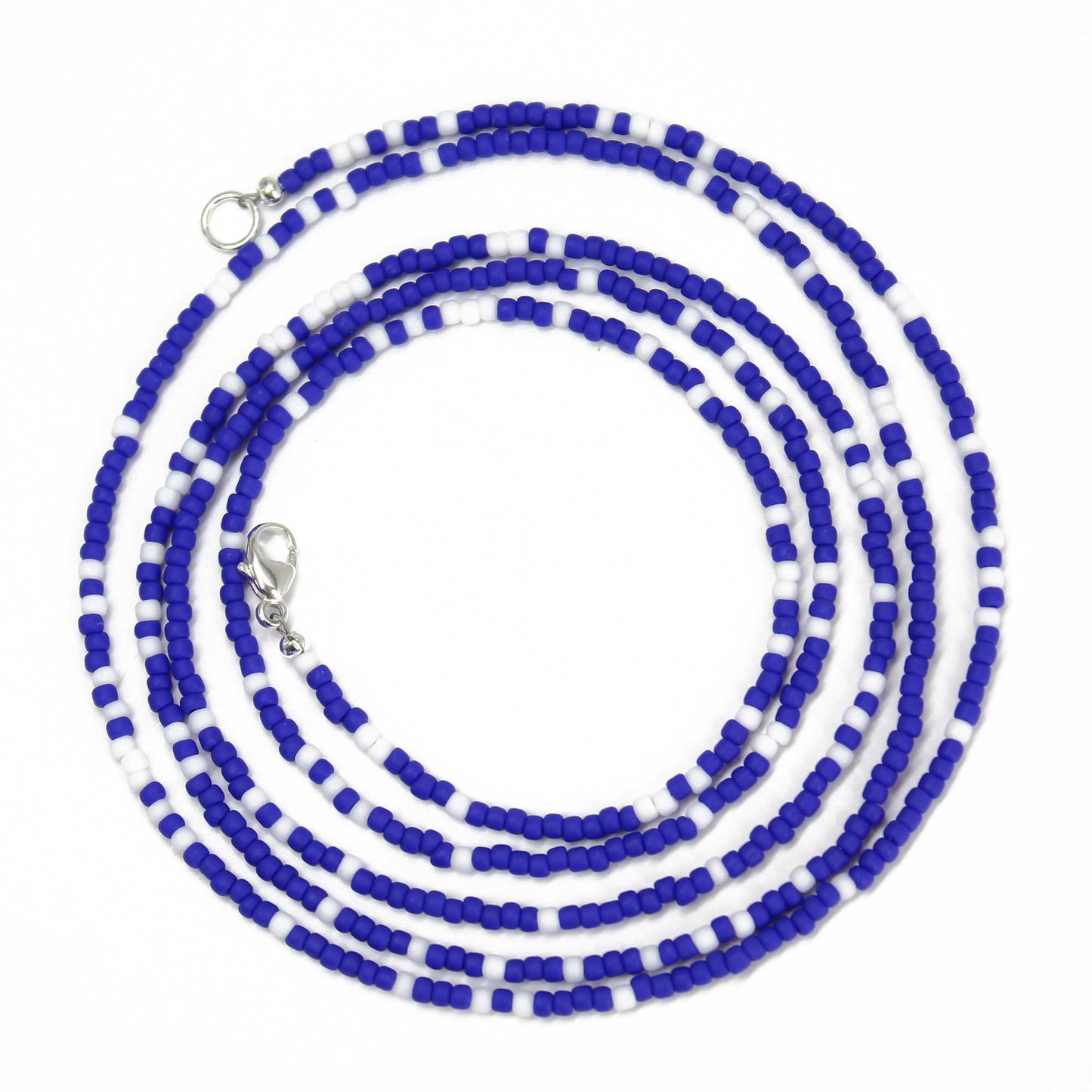 Frosted Navy Blue and White Seed Bead Necklace