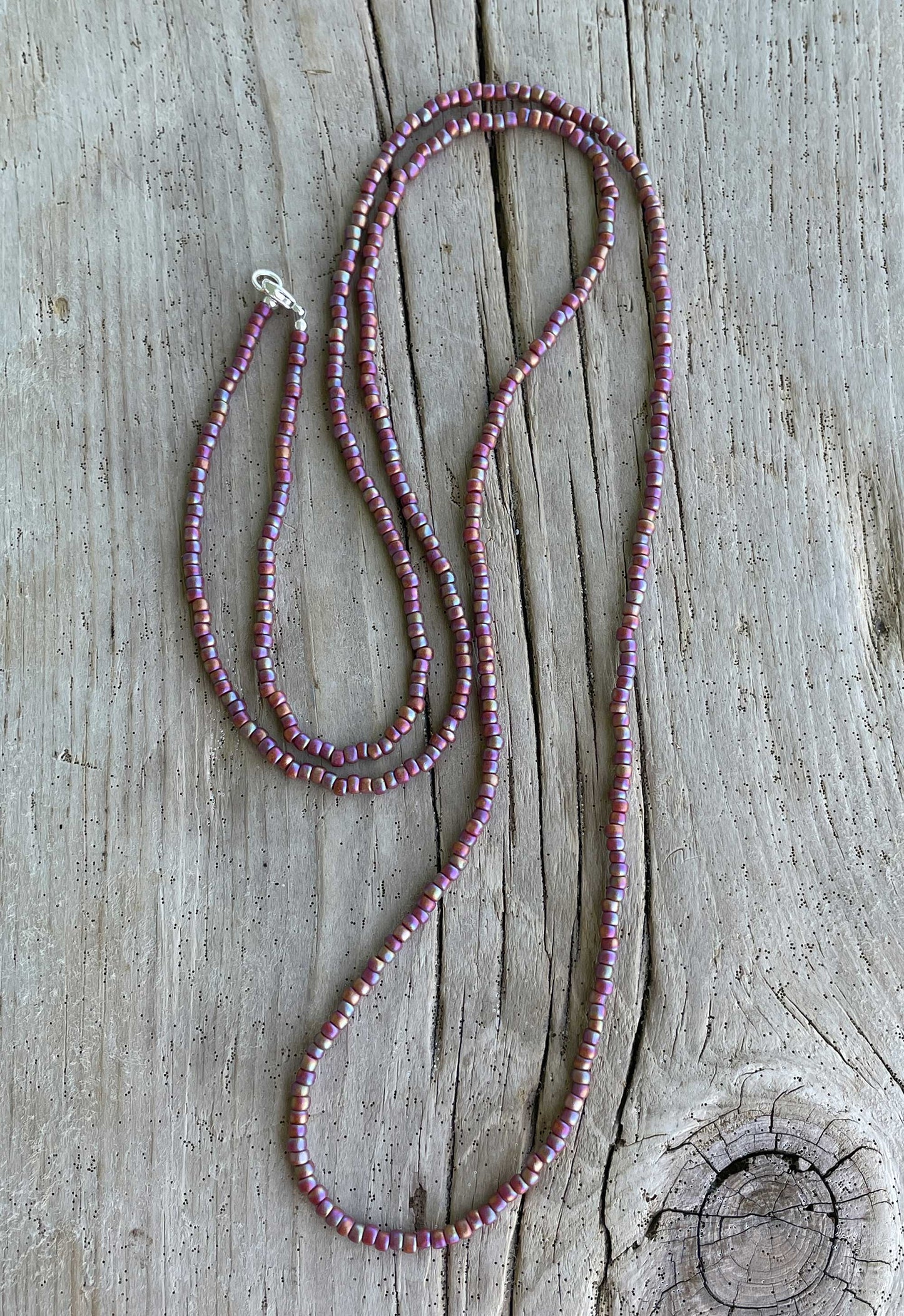 Burnt Orange Seed Bead Necklace, Thin 2mm Single Strand