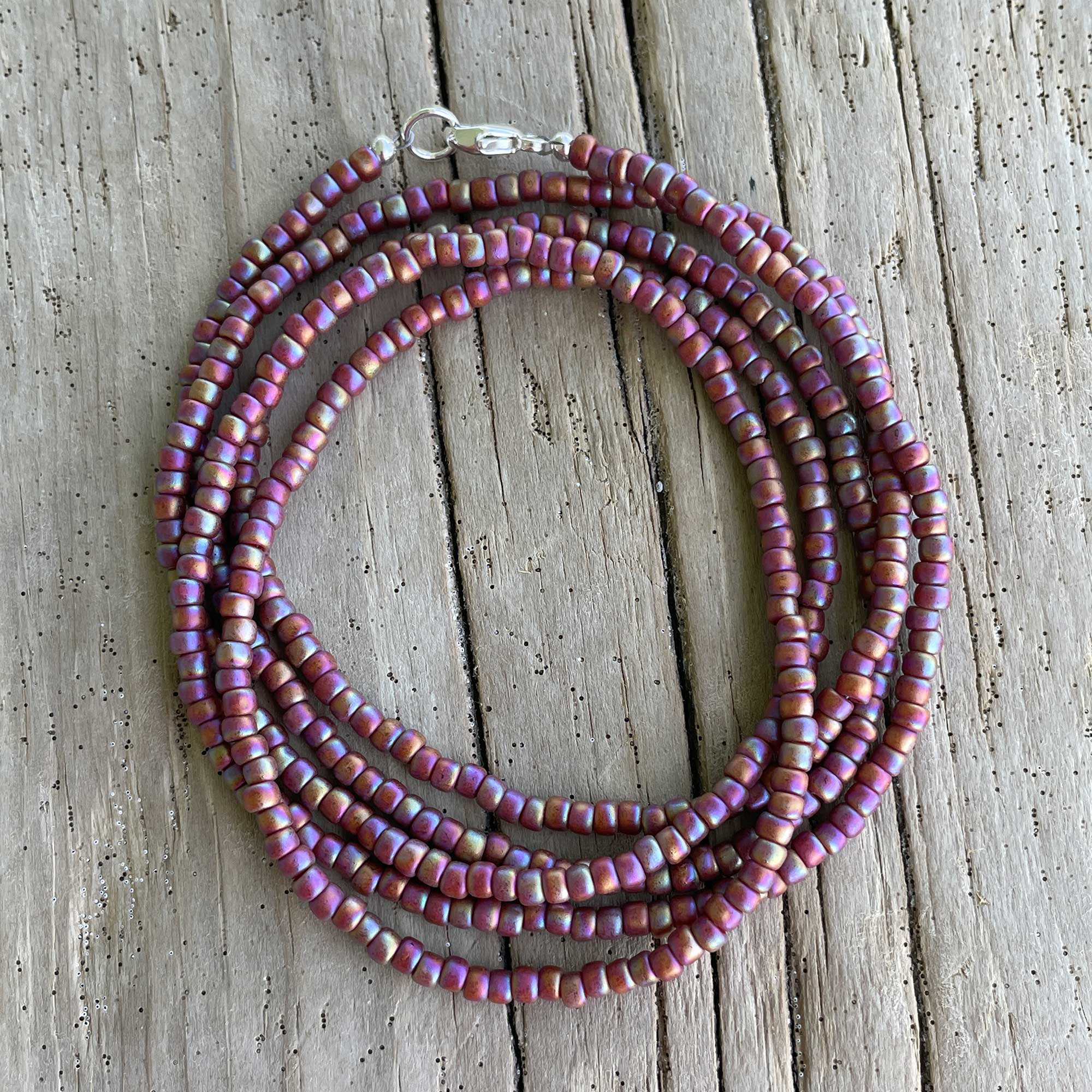 Burnt Orange Seed Bead Necklace, Thin 2mm Single Strand – Kathy