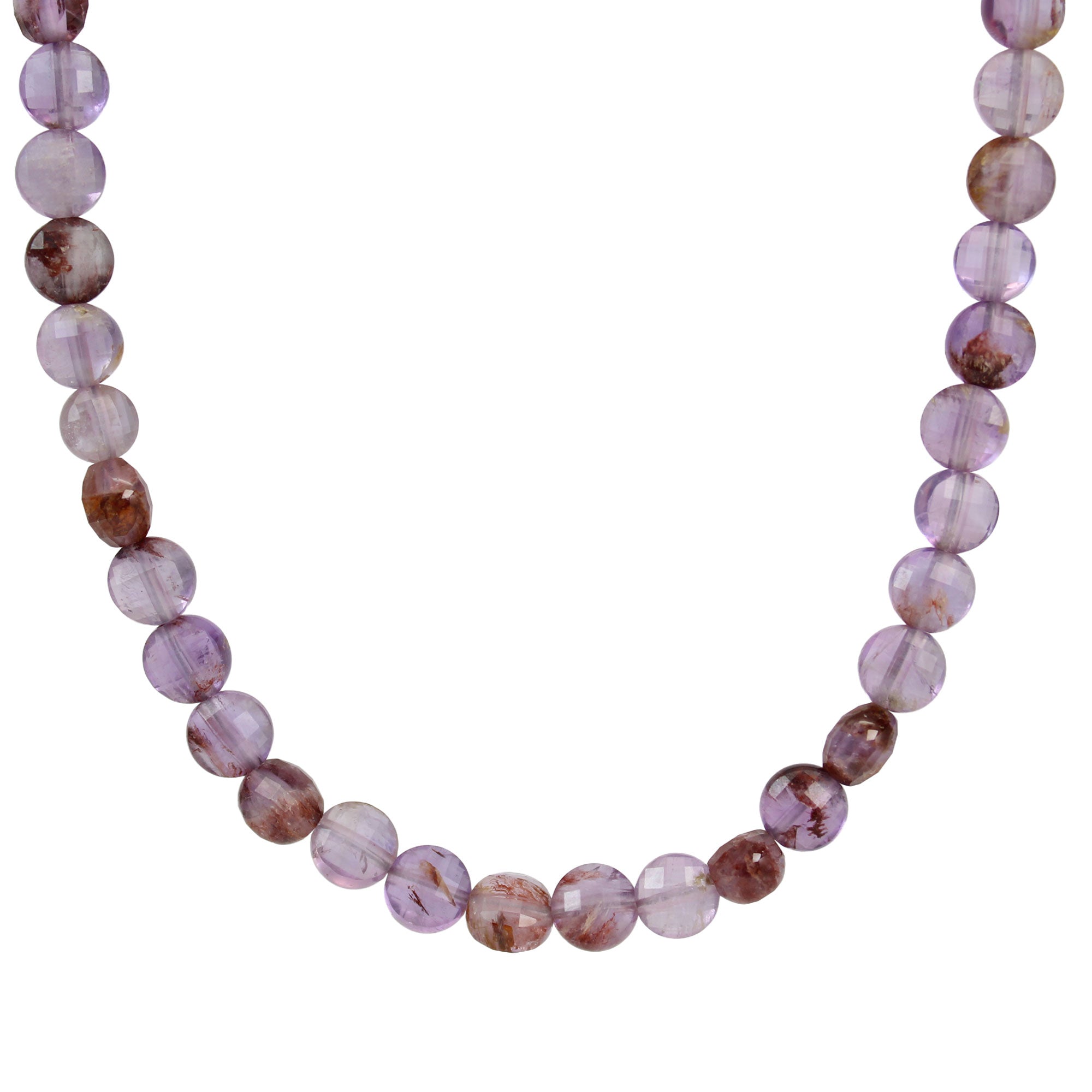 Super Seven Cacoxenite in Amethyst 6mm Faceted Coin Beads 16 Inch