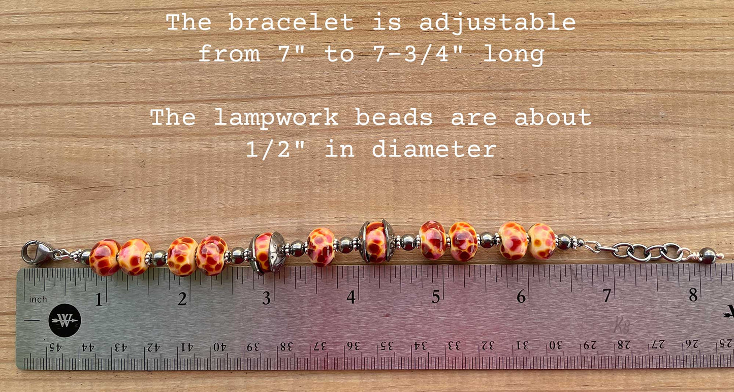 Burgundy Lampwork Bracelet in Sterling Silver