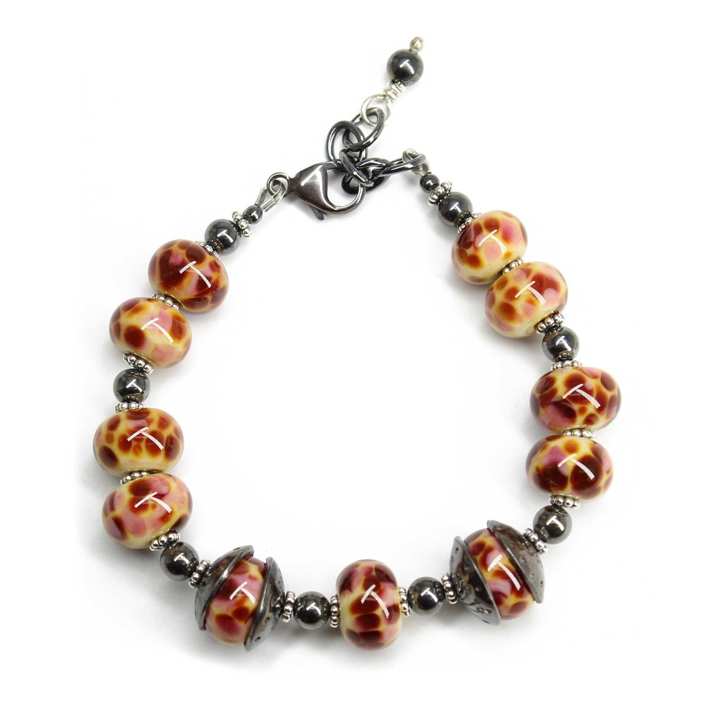 Burgundy Lampwork Bracelet in Sterling Silver