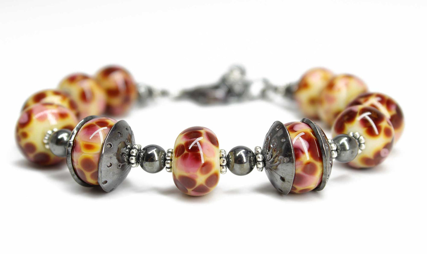 Burgundy Lampwork Bracelet in Sterling Silver