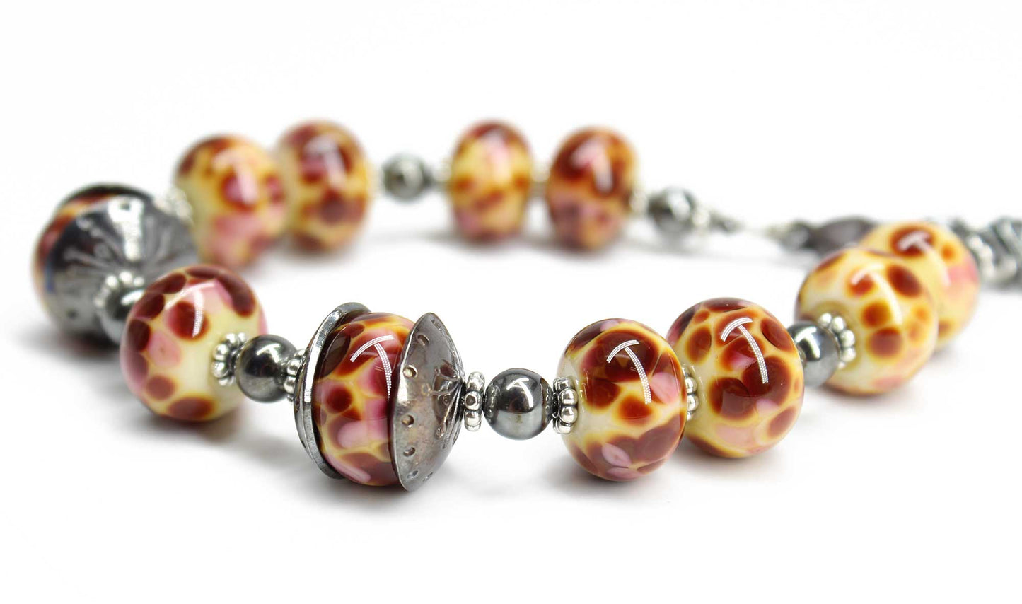 Burgundy Lampwork Bracelet in Sterling Silver