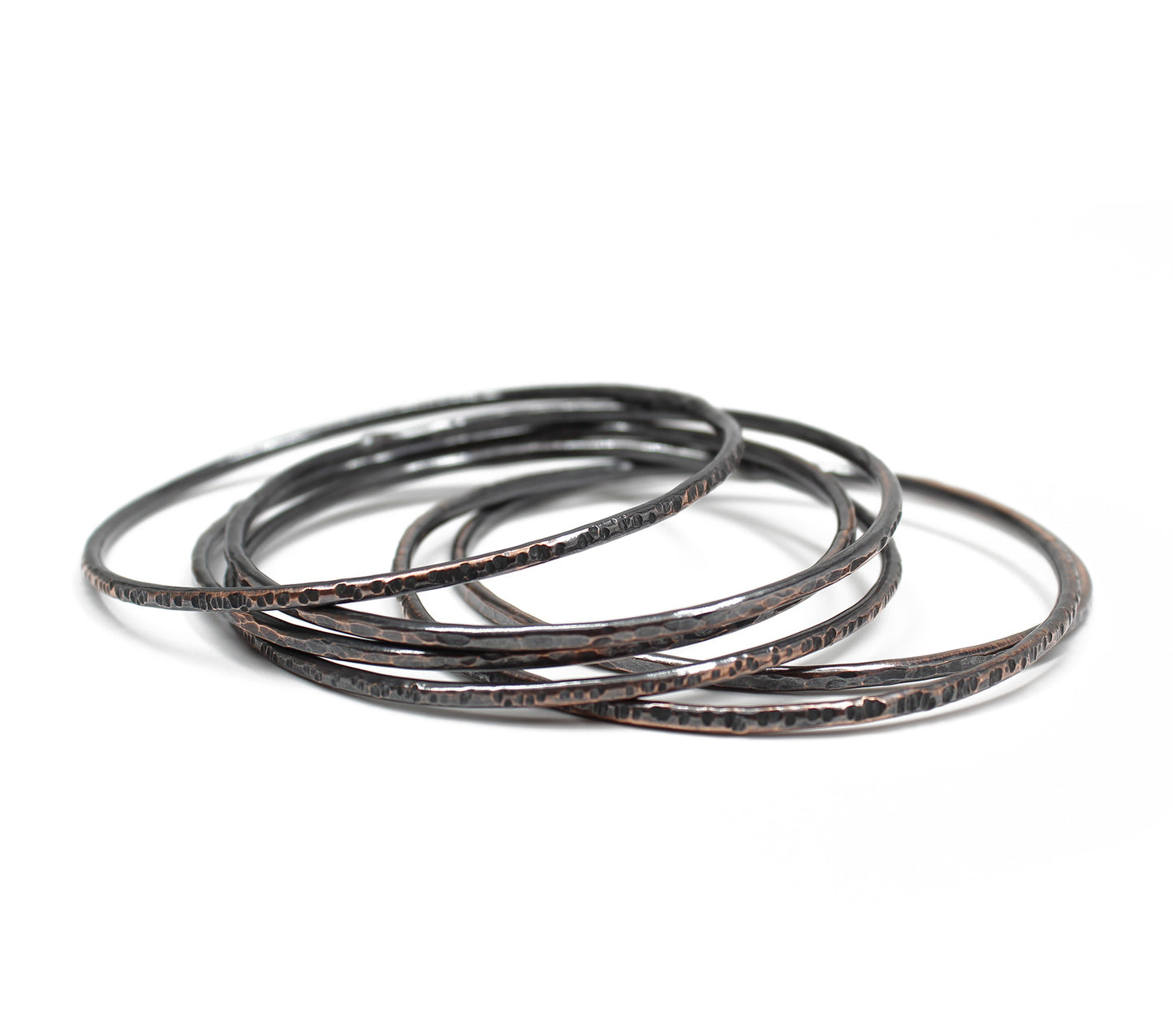Set of 6 Rustic Hammered Copper Stacking Bangles 2.5