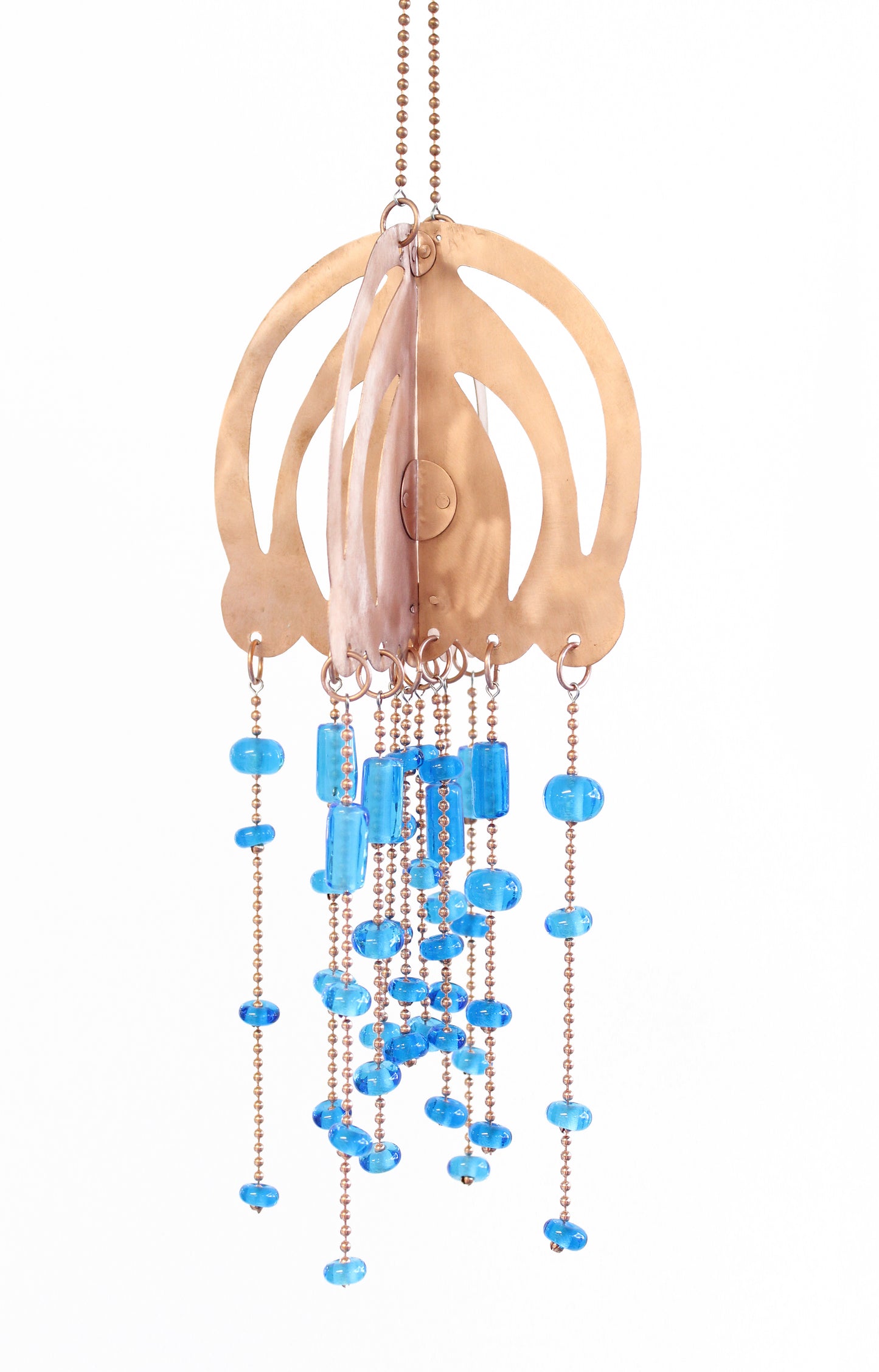 Handmade Copper Jellyfish Mobile with Aqua Blue Glass Beads