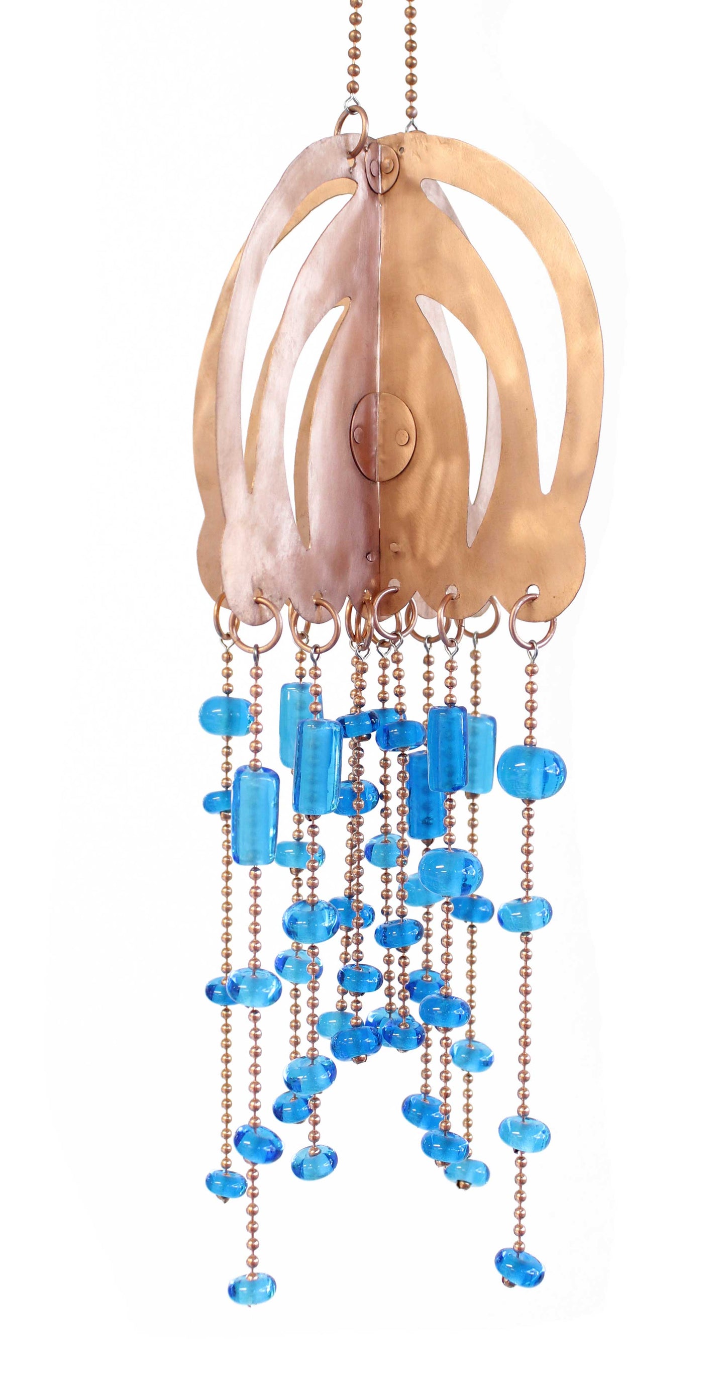 Handmade Copper Jellyfish Mobile with Aqua Blue Glass Beads