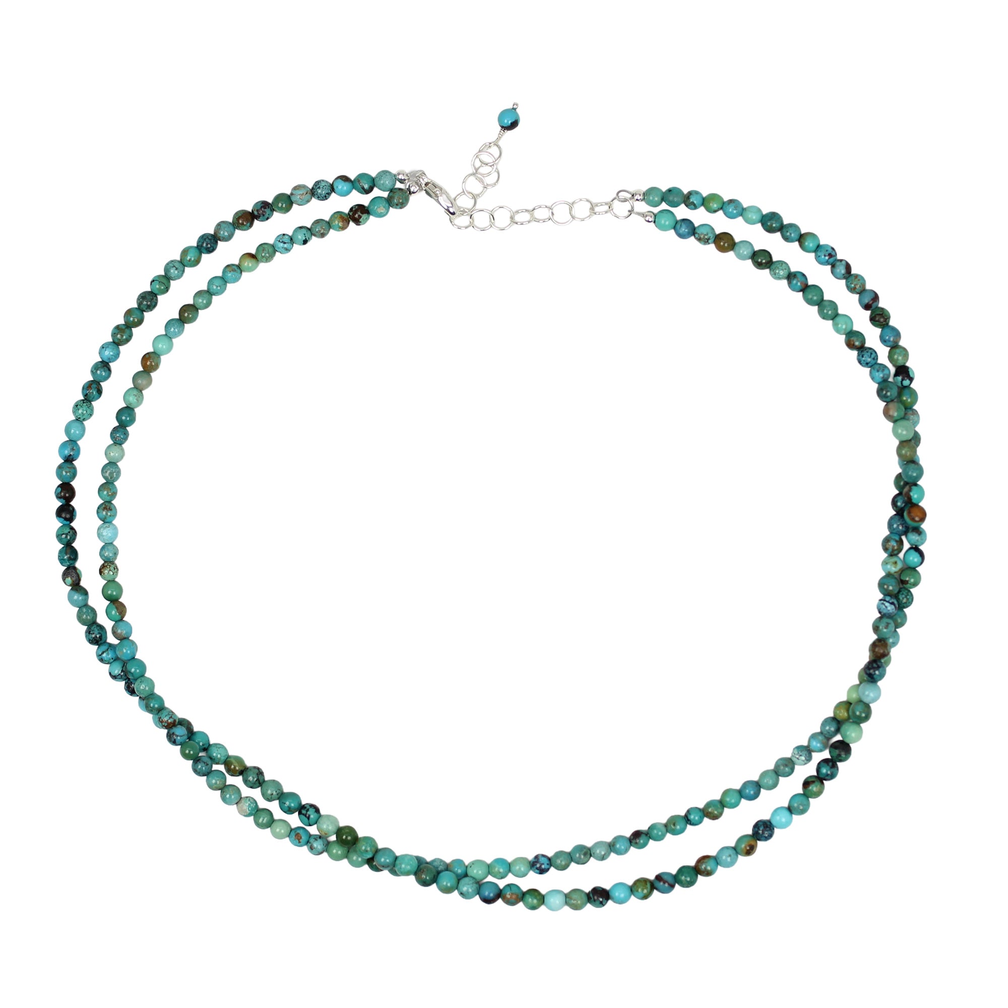 Multi-Strand Green Blue Beaded Necklace with Silver Rings Art Glass Beads A Nepalese Long Multi-Strand Necklace Of Green Glass Beads  main image 2