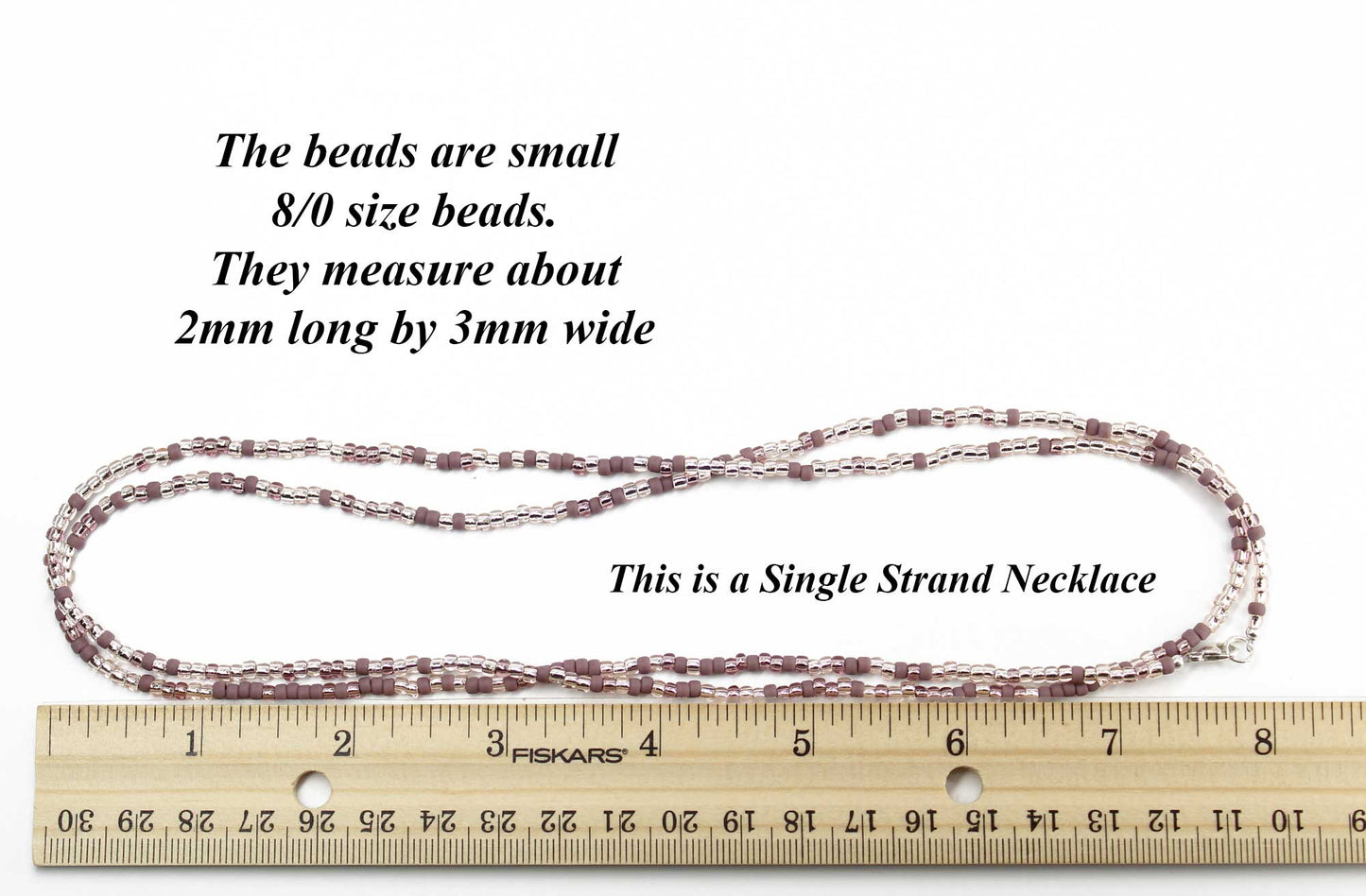 Dusty Rose Seed Bead Necklace, Thin 2mm Single Strand