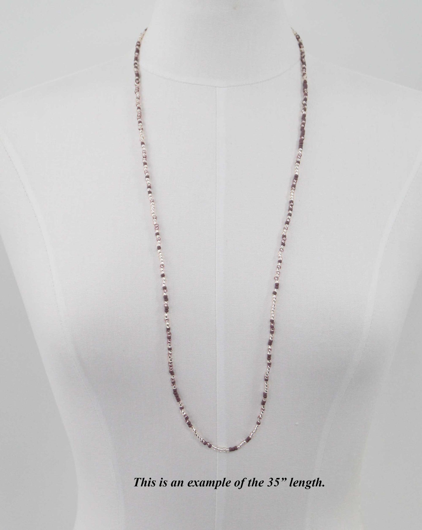 Dusty Rose Seed Bead Necklace, Thin 2mm Single Strand