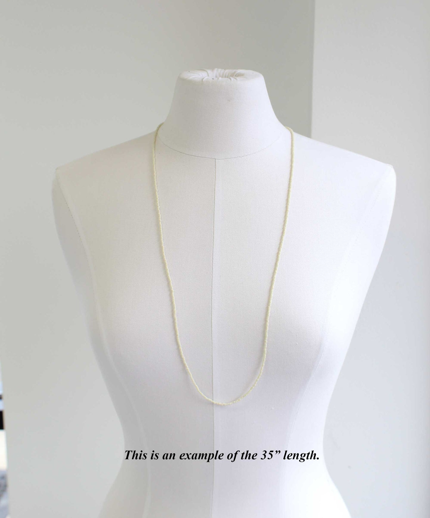 Frosted Light Beige Seed Bead Necklace, Thin 1.5mm Single Strand