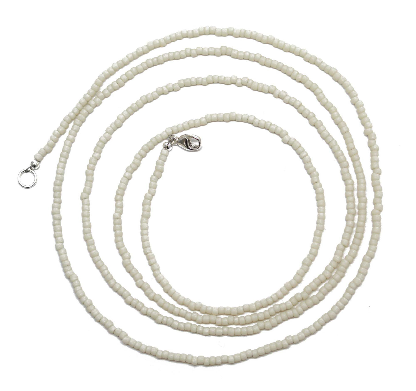 Frosted Light Beige Seed Bead Necklace, Thin 1.5mm Single Strand