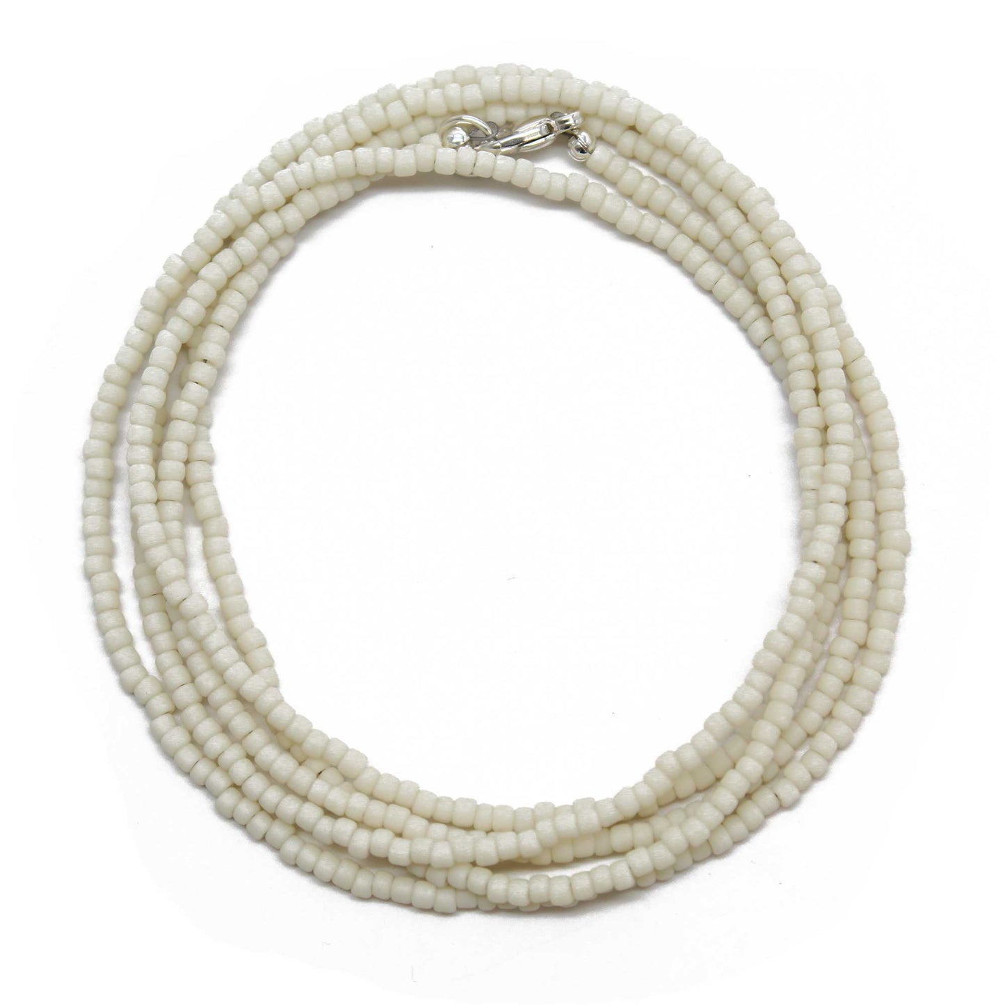 Frosted Light Beige Seed Bead Necklace, Thin 1.5mm Single Strand