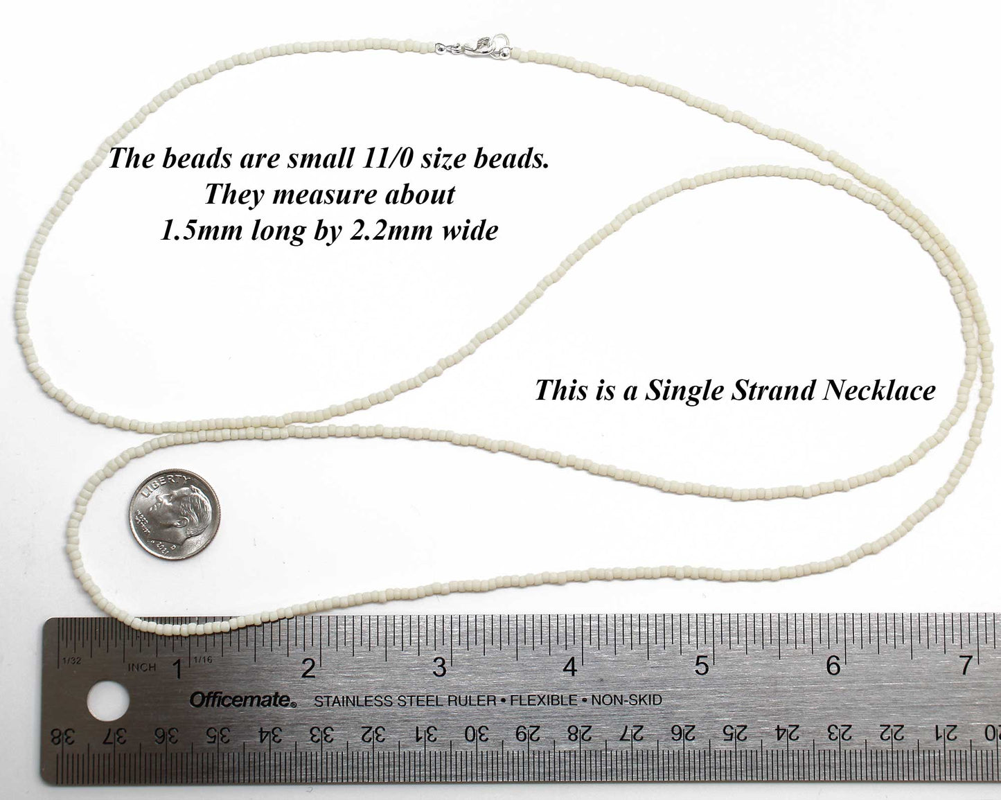 Frosted Light Beige Seed Bead Necklace, Thin 1.5mm Single Strand