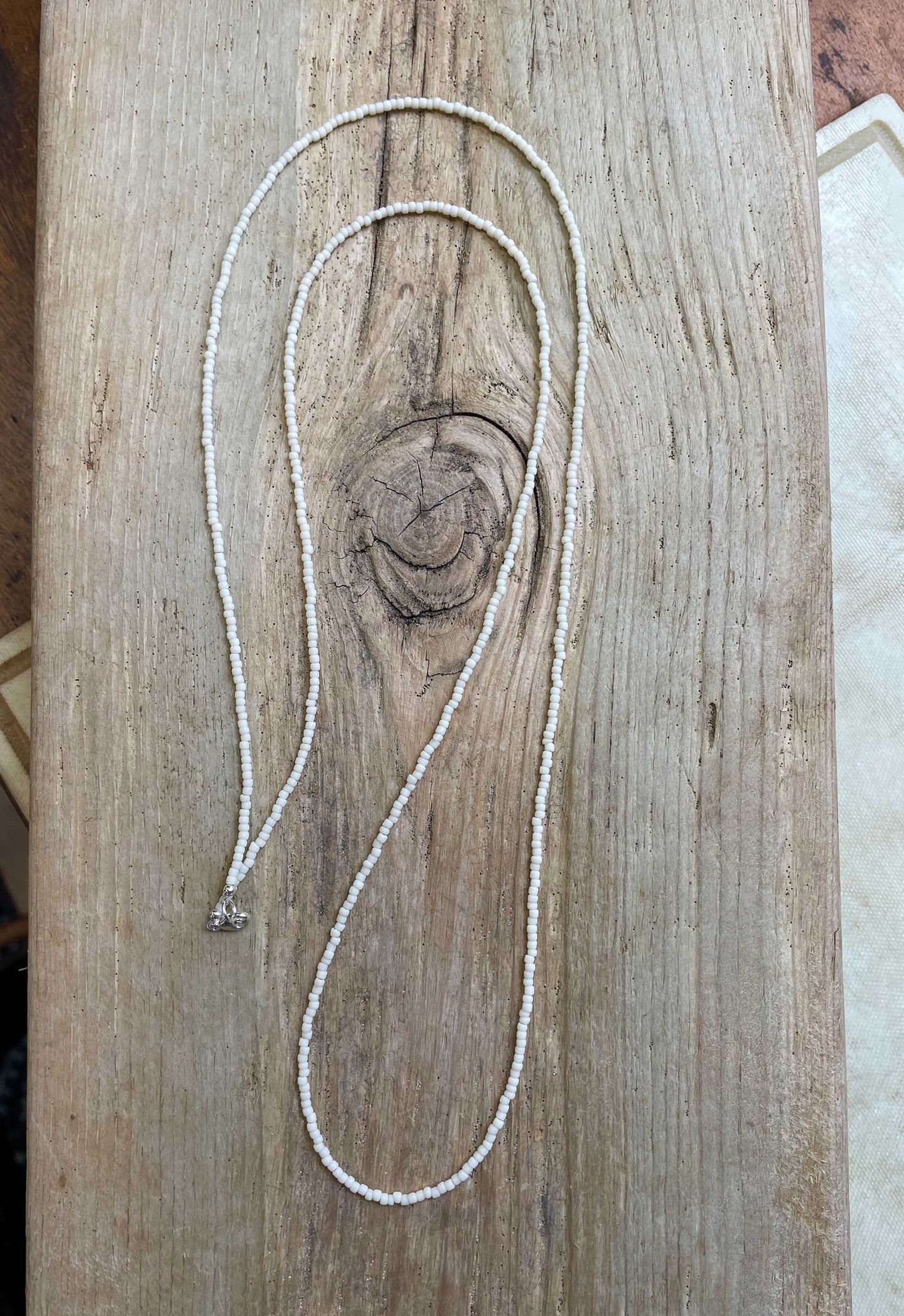 Frosted Light Beige Seed Bead Necklace, Thin 1.5mm Single Strand