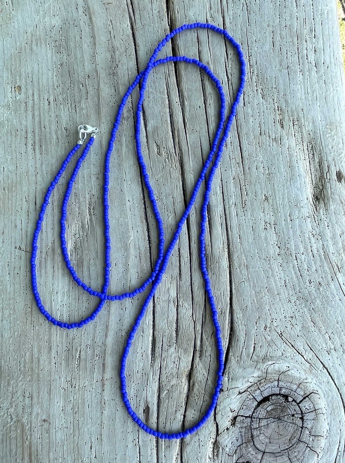 Frosted Navy Blue Seed Bead Necklace