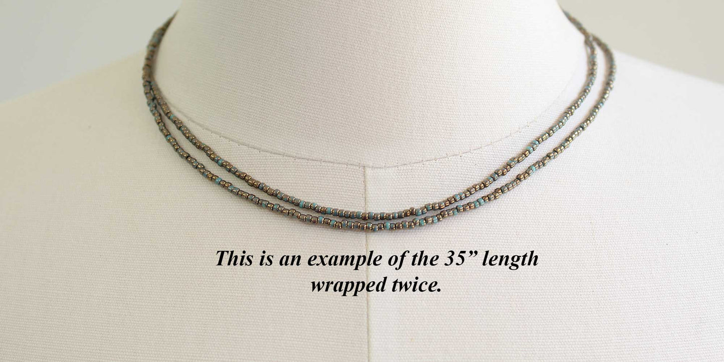 Gilded Marble Turquoise Seed Bead Necklace