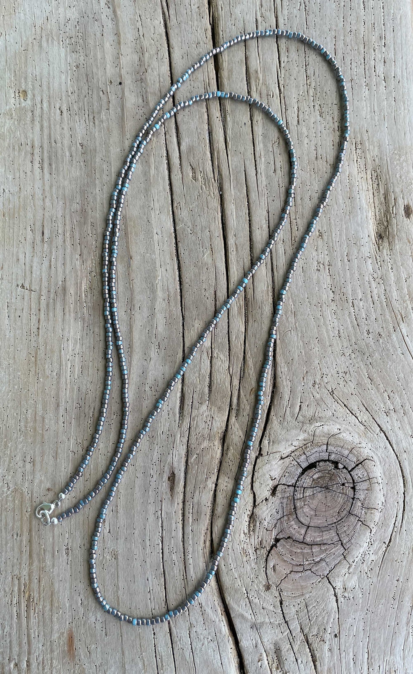 Gilded Marble Turquoise Seed Bead Necklace