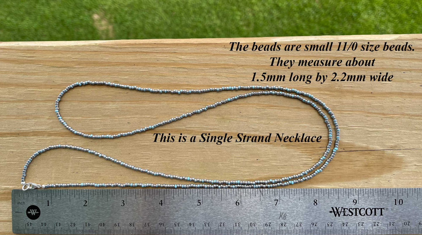 Gilded Marble Turquoise Seed Bead Necklace