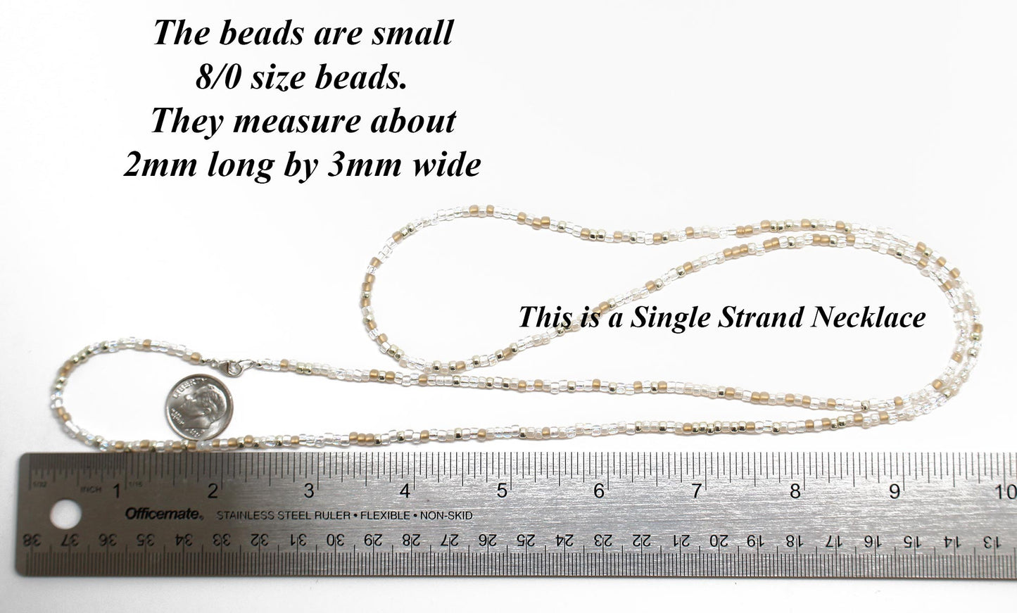 Gold Silver White Seed Bead Necklace