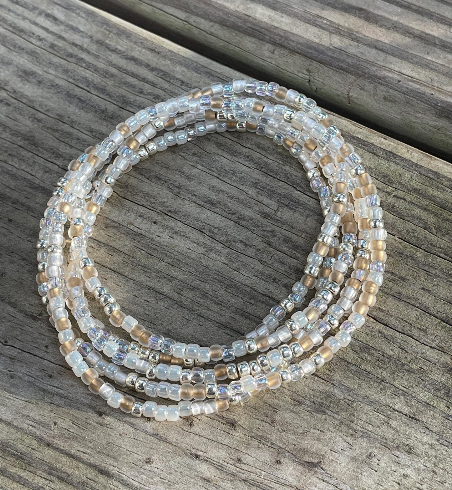 Gold Silver White Seed Bead Necklace
