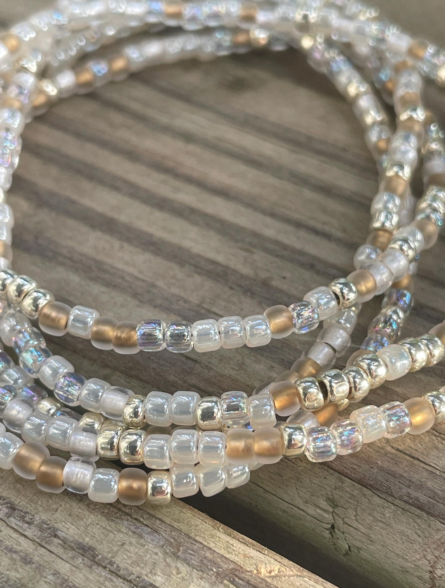 Gold Silver White Seed Bead Necklace