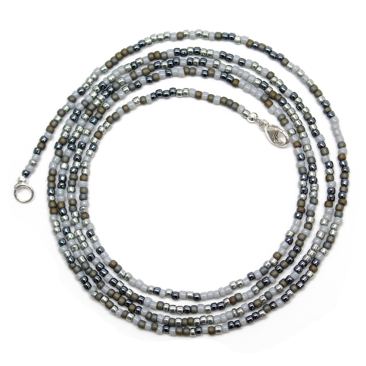 Chunky 4-Strand Triangle Glass Beads on Leather (Metallic Gray Color Mix)