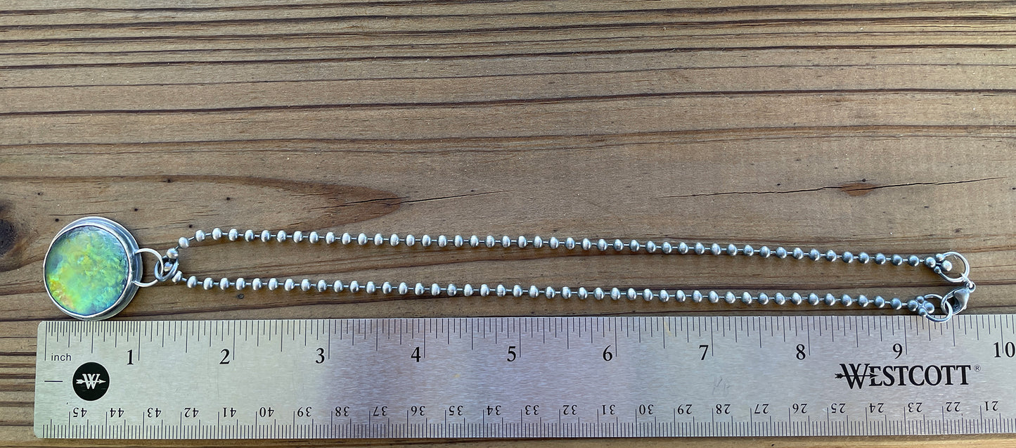 Sterling Silver & Iridescent Green Glass Pendant Necklace