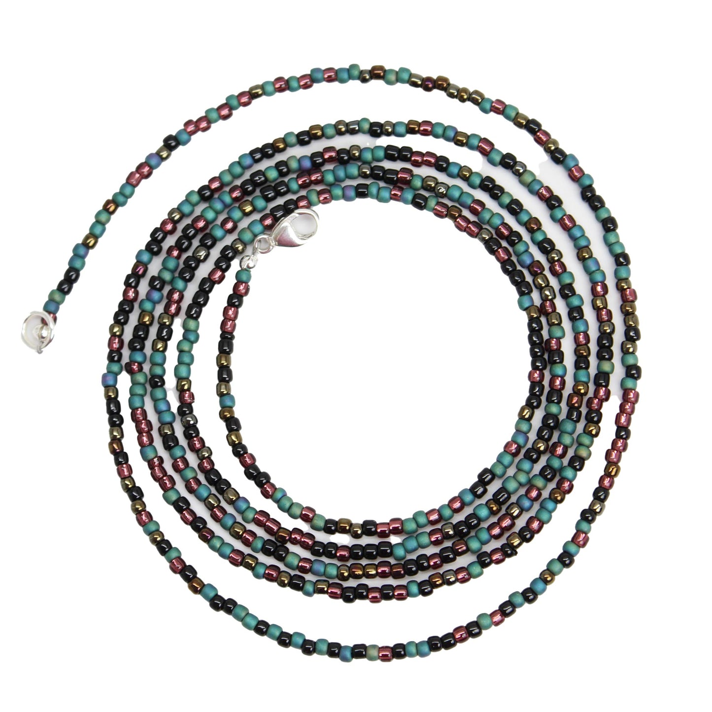 Mixed Teal Green Black and Plum Seed Bead Necklace