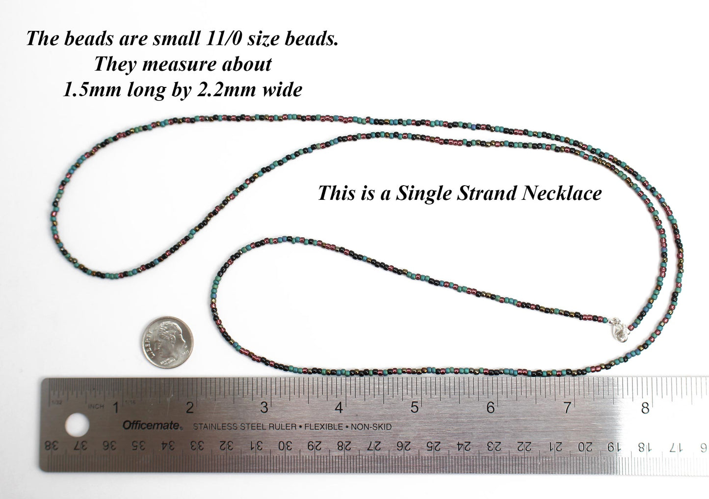 Mixed Teal Green Black and Plum Seed Bead Necklace