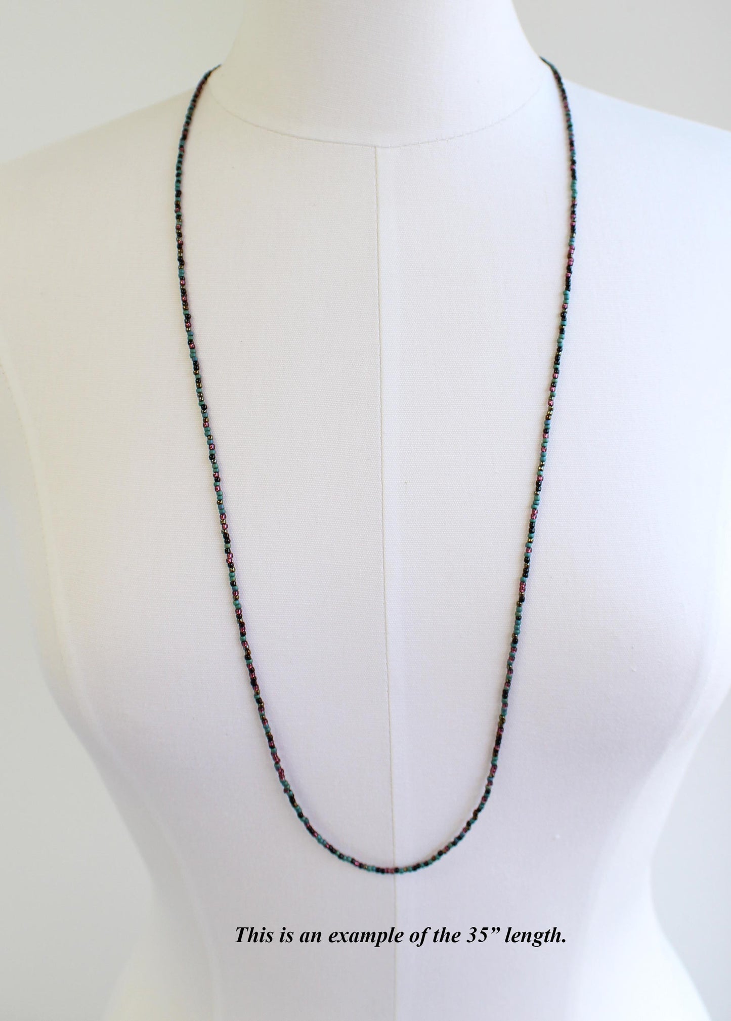 Mixed Teal Green Black and Plum Seed Bead Necklace