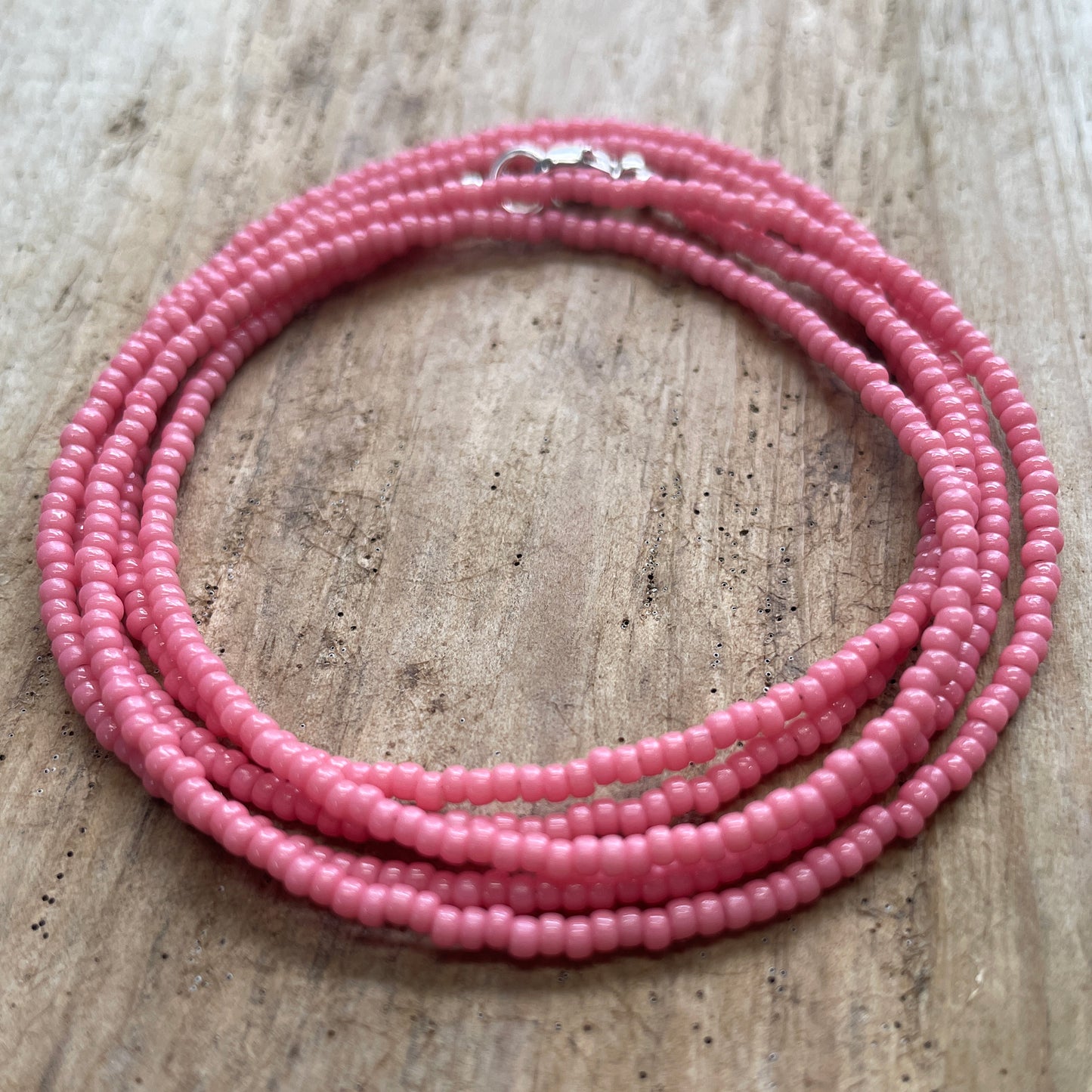 Guava Pink Seed Bead Necklace, Thin 1.5mm Single Strand Necklace