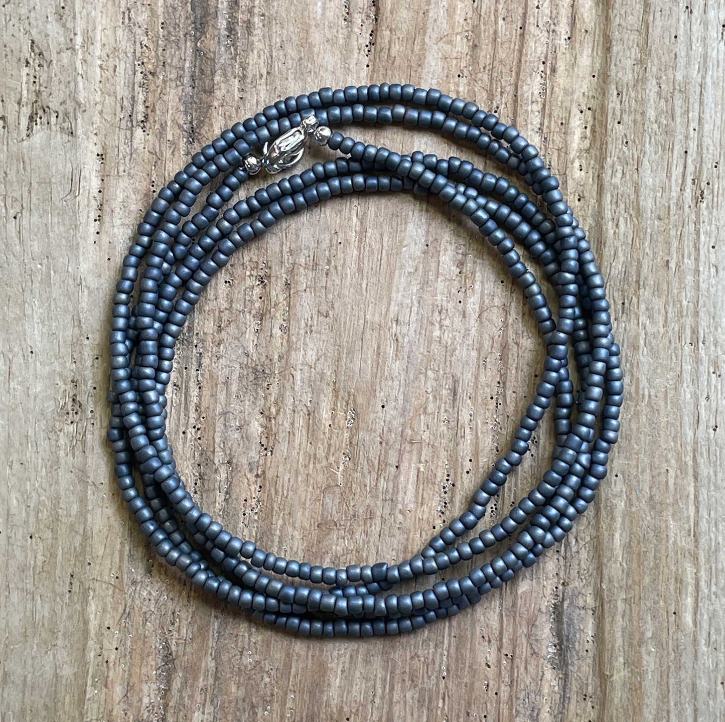 Matte Gun Metal Grey Seed Bead Necklace