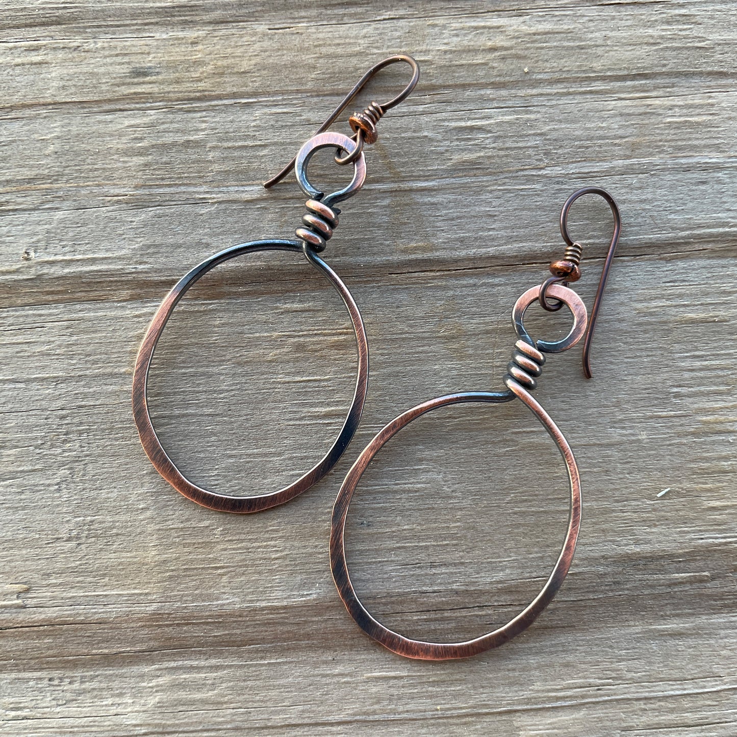 Rustic Hammered Copper Wire Hoop Earrings