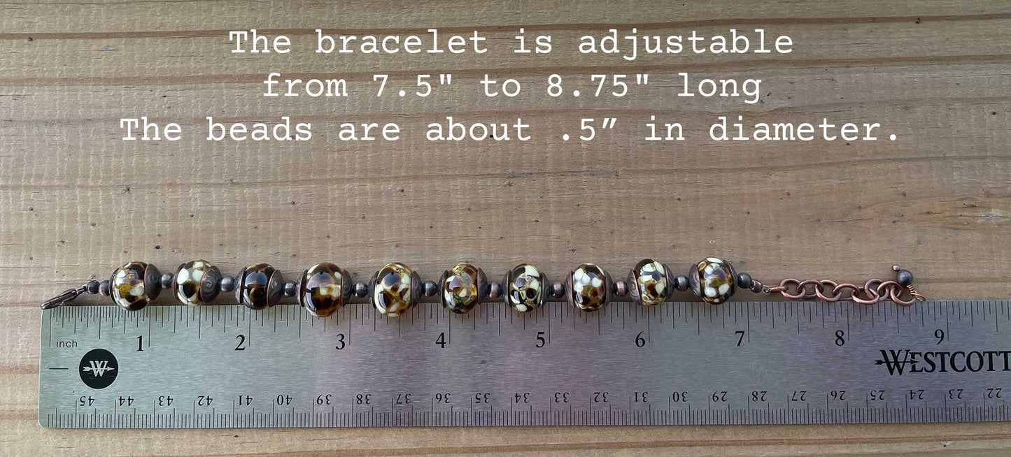 Brown Glass and Copper Chunky Bead Bracelet