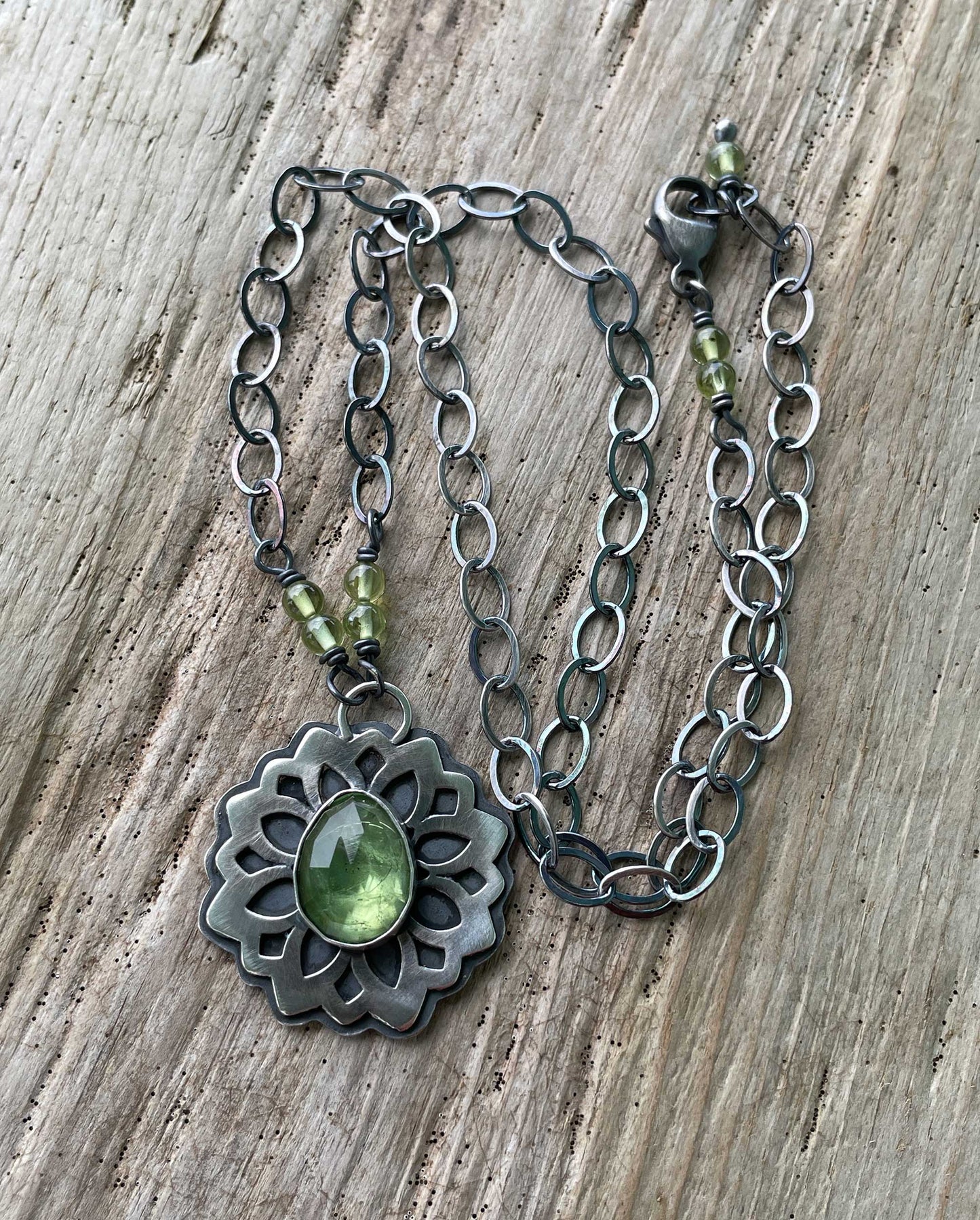 handmade Peridot Pendant Necklace in Sterling Silver
