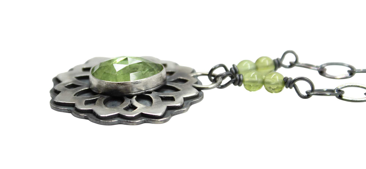 Side view Peridot Pendant Necklace in Sterling Silver