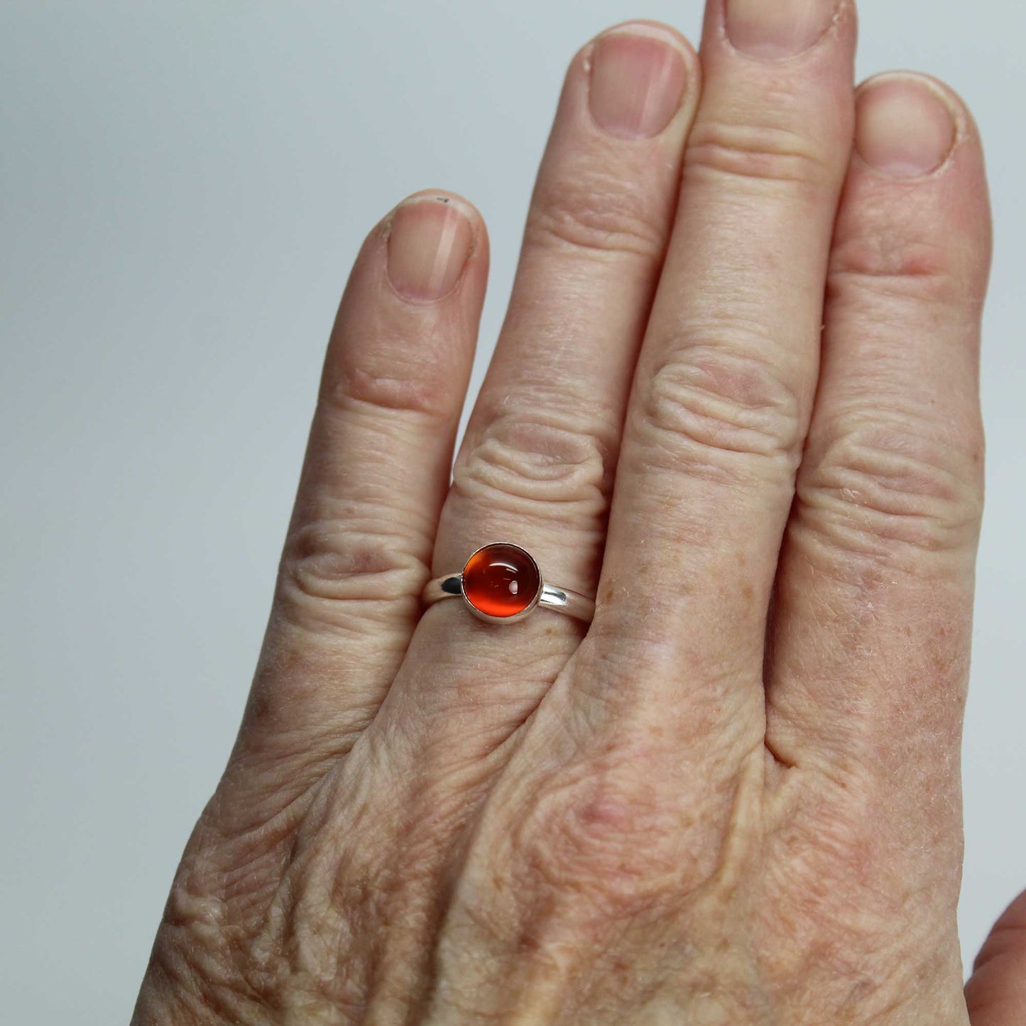 Red Carnelian Ring Bezel Set in 925 Sterling Silver, Size 7 US