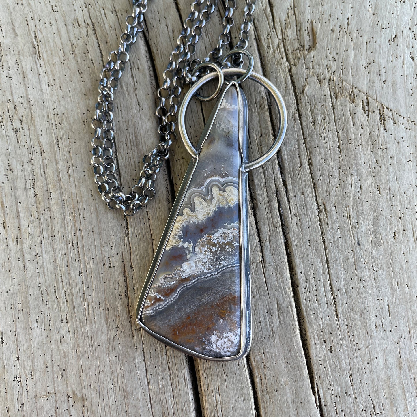 Sterling Silver Crazy Lace Agate Pendant Necklace